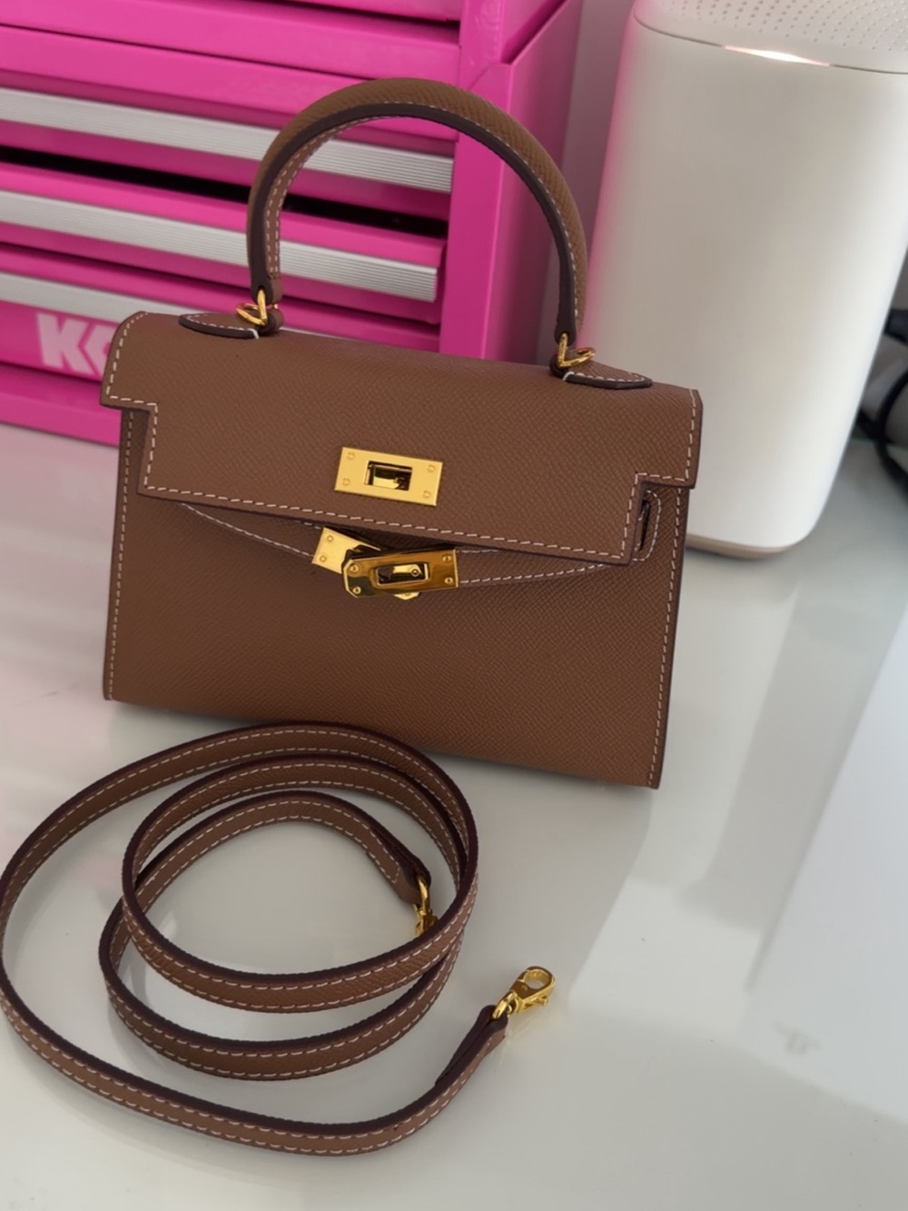 Lily & Bean Brown Leather Top-Handle Satchel with Gold Hardware